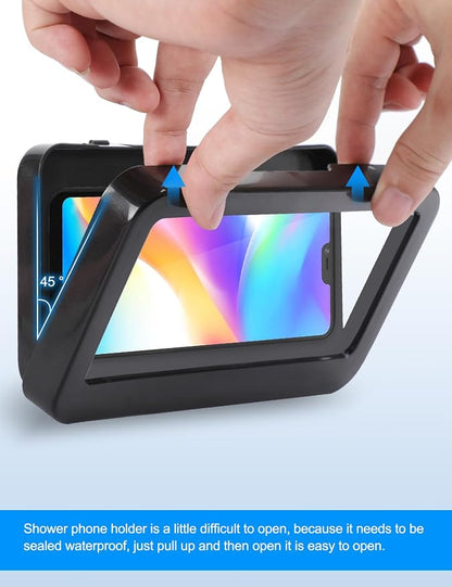KUNSLUCK Shower Phone Holder Waterproof Anti-Fog Touch Screen Wall Mount Phone Holder for Shower Bathroom Mirror Bathtub (Black)
