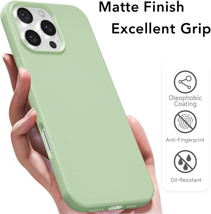for iPhone 16 Pro Case Silicone Compatible with Magsafe Case, Ultra Slim Thin Magnetic Phone Cases Mag Safe, Cute Soft Rubber Gel TPU Matte Plain Wireless Charging Cover for Women, Sage Green