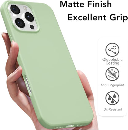 for iPhone 16 Pro Case Silicone Compatible with Magsafe Case, Ultra Slim Thin Magnetic Phone Cases Mag Safe, Cute Soft Rubber Gel TPU Matte Plain Wireless Charging Cover for Women, Sage Green