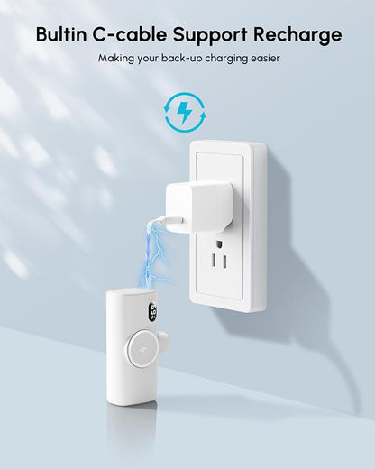 Small White Portable Power Bank for iPhone 13/12/14 Series,5000mah Mini Battery Charger for Lightning Port, Portable Battery Pack Backup Emergency Power Charger