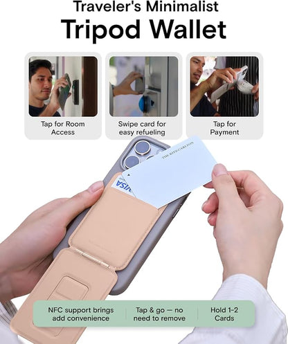 MOFT Phone Tripod Wallet for iPhone, Mulit-Angles, Lightweight & Portable Phone Stand, MOVAS Vegan Leather Magnetic Wallet, Strong Magnets, NFC Card Holder,Travel Essential, Peach pink(With Card Slot)