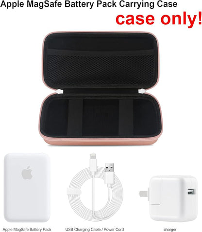 Elonbo Carrying Case for Apple MagSafe Charger Battery Pack, Hard Travel Organize Bag for Mag Safe Magnetic Power Bank for iPhone 13/13 Pro, Extra Mesh Pocket Fits Power Adapter Cable, Rose Gold