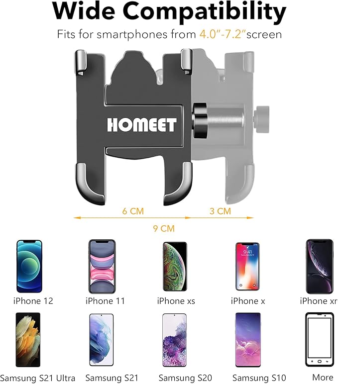 Motorcycle Phone Mount for Rearview Mirror, Metal Motorbike Phone Holder Smartphone Holder Mount 360° Rotation Adjustable, Universal for 6mm-10mm Diameter Scooter Motorcycle Mirror