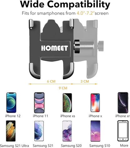 Motorcycle Phone Mount for Rearview Mirror, Metal Motorbike Phone Holder Smartphone Holder Mount 360° Rotation Adjustable, Universal for 6mm-10mm Diameter Scooter Motorcycle Mirror