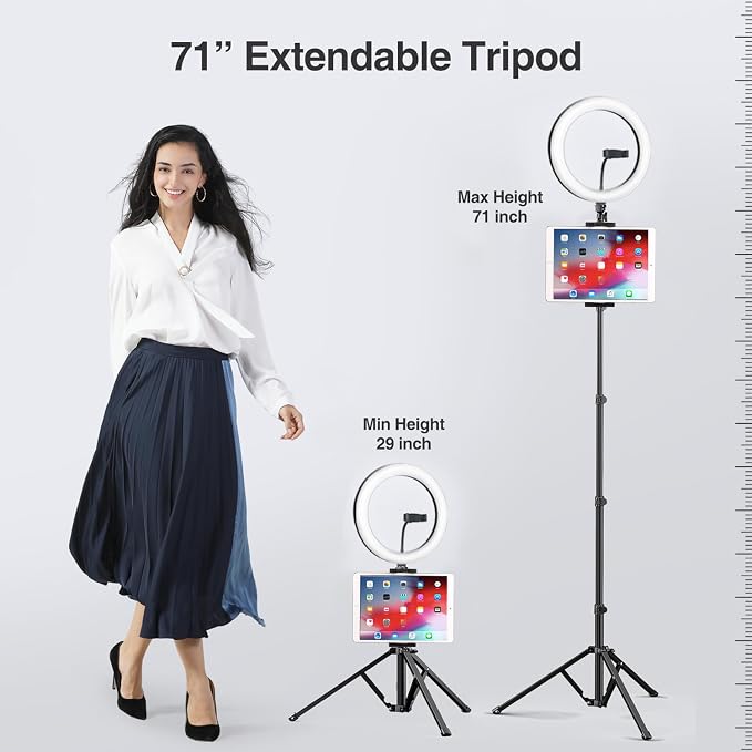 Elitehood 12’’ Ring Light with Tripod Stand (72’’ Tall) & iPad/Phone Holder, Dimmable Selfie Circle LED Lights Ringlight for Video Recording, Conference, Makeup, Laptop, Computer, Webcam, YouTube
