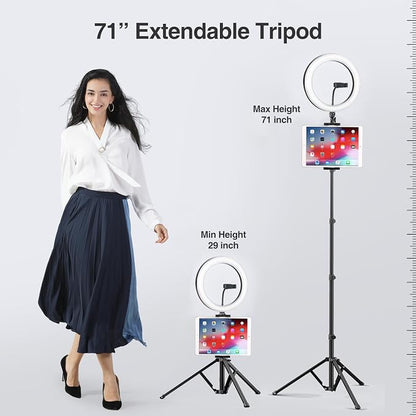 Elitehood 12’’ Ring Light with Tripod Stand (72’’ Tall) & iPad/Phone Holder, Dimmable Selfie Circle LED Lights Ringlight for Video Recording, Conference, Makeup, Laptop, Computer, Webcam, YouTube