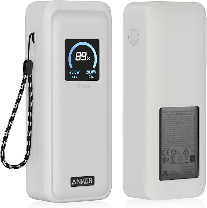 Compatible with Anker Prime Power Bank 26,250Mah 300W Case Cover, Soft Silicone Shockproof Protective Case for Anker 300W Prime Power Bank with Anti-Lost Strap, LCD Display Visible (Grey)