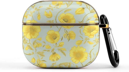 Yellow Flower 3 Case Cover and Keychain,Wireless Charging Compatible with 3rd Generation Case Portable Shockproof Protective Cover for Women Men