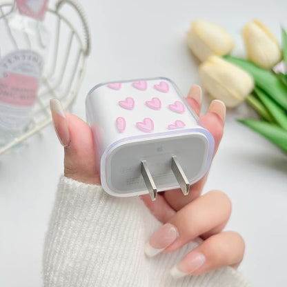 Lovmooful Compatible for iPhone 18W/20W USB-C Charger Cover Clear Lovely Love Heart Design Soft Charger Protector Cute Cable Case Saver Protector for Girls Women-Light Pink Heart