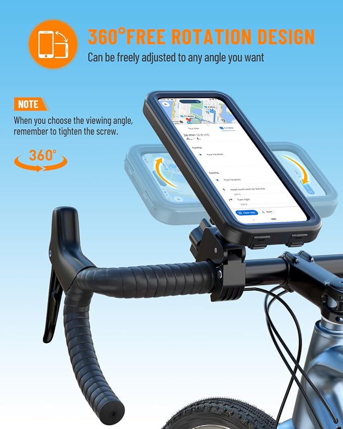 Waterproof Motorcycle Phone Mount, Bike Phone Holder, [No Block Camera] [Quick Install] Secure Bicycle Scooter ATV Handlebar Clamp Clip, Adjustable Fit 4.7-6.9" Cell Phones
