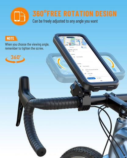 Waterproof Motorcycle Phone Mount, Bike Phone Holder, [No Block Camera] [Quick Install] Secure Bicycle Scooter ATV Handlebar Clamp Clip, Adjustable Fit 4.7-6.9" Cell Phones