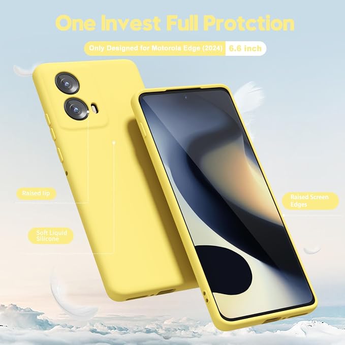 oakxco for Motorola Moto Edge 2024 Phone Case Liquid Silicone, Thin Slim Soft Rubber Gel TPU Plain Protective Simple Cover for Women Girl Cute, Matte Solid Color Aesthetic, Yellow