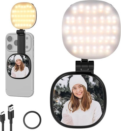 NEEWER Basics Magnetic Selfie Light Compatible with MagSafe iPhone, 2W Bi Color Small LED Phone Fill Ring Lighting CRI95+ with 360° Swivel, Mirror for Makeup Video Conference Recording, NL72B Black