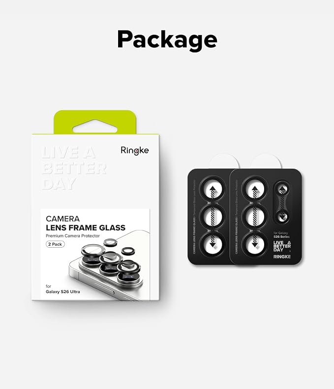 Ringke Camera Lens Frame Glass for Samsung Galaxy S26 Ultra Camera Lens Protector [Individual Lens Covers] Tempered Glass Covers and Aluminum Alloy Frames - 2 Pack