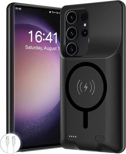 Battery Case for Galaxy S22 Ultra /S23 Ultra,12000mAh Portable Protective Wireless Charging Case Compatible with Galaxy S22 Ultra /S23 Ultra 6.8" Rechargeable Extend Battery Pack Charger Case (Black)
