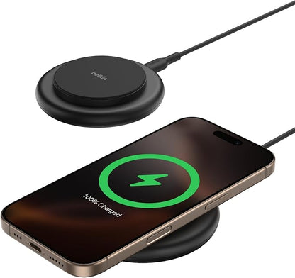 Belkin Magnetic Wireless Charging Pad 15W - MagSafe-Compatible Qi2-Certified Wireless Charging Station, iPhone Charger for Apple iPhone 16, 15, 14, AirPods w/Non-Slip Base, No PSU - Black (2-Pack)