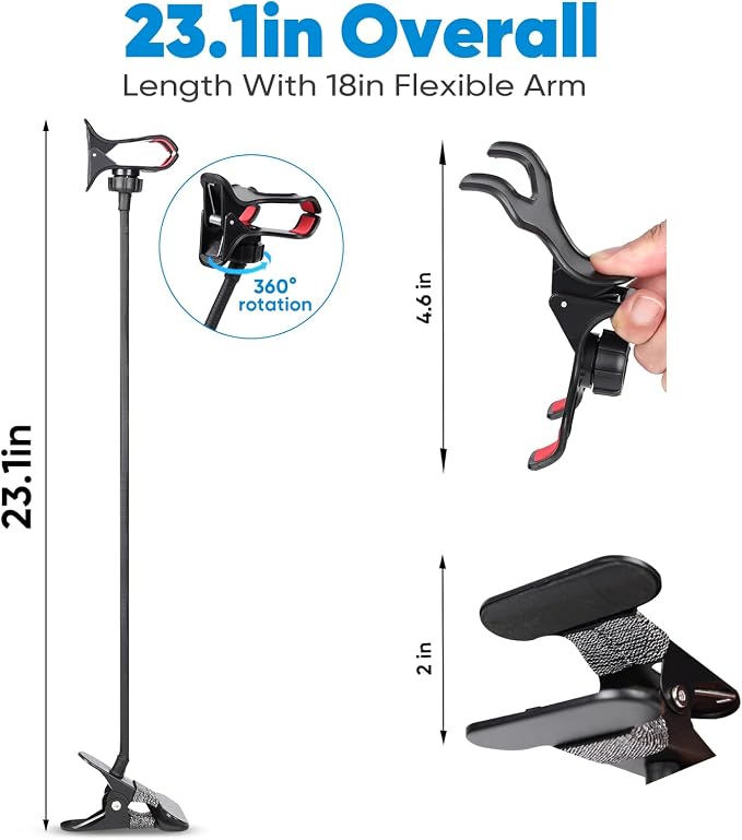 Gooseneck Phone Holder, 360° Adjustable Lazy Bracket, Universal Mobile Phone Stand, DIY Flexible Long Arm Gooseneck Phone Mounts for Bed/Desk, Compatible with All Cellphone (3.5-7”) (Black)