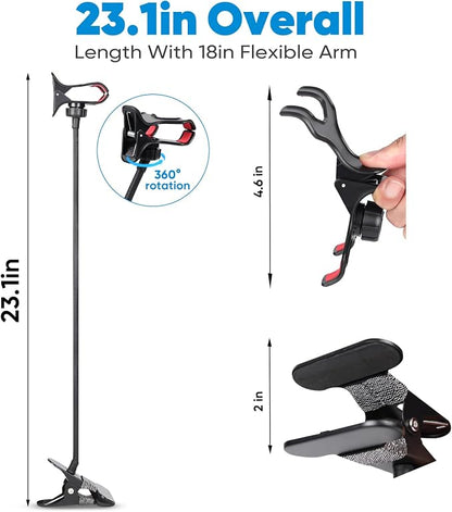 Gooseneck Phone Holder, 360° Adjustable Lazy Bracket, Universal Mobile Phone Stand, DIY Flexible Long Arm Gooseneck Phone Mounts for Bed/Desk, Compatible with All Cellphone (3.5-7”) (Black)