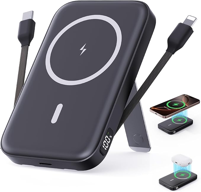 2026 Latest Portable Charger, 10000mAh Magnetic Wireless Power Bank with 2 Built in Cables, LED Display Battery Pack Travel Essentials for iPhone 17/16/15/14/13/Pro/Mini/Pro Max Andriod