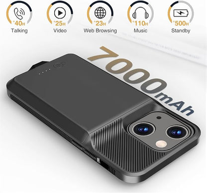 GIN FOXI Battery Case for iPhone 13/13 Pro/14/14 Pro, Charging Case Real 7000mAh Rechargeable Charger Cover Anti-Fall Protection Ultra-Slim Extended Battery Pack Juice Box, 6.1" Black