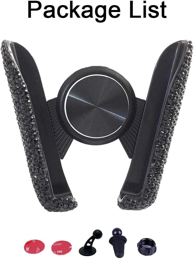 SUNCARACCL Bling Car Phone Holder Mini Dash Air Vent Automatic Mount Universal 360°Adjustable Crystal Auto Stand Accessories for Women and Girls (Black)