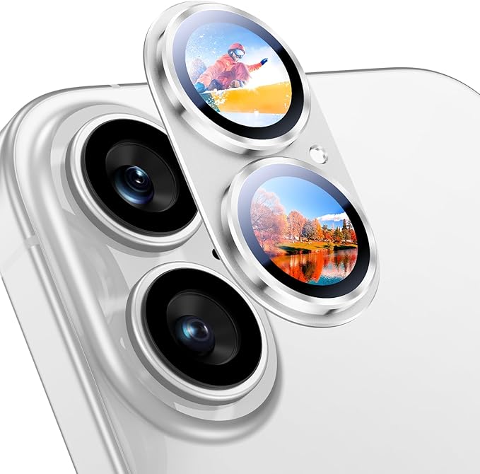 Uyiton Compatible with iPhone 17 Camera Lens Protector - [Not Easy to Break][Strong Adsorption][Case-Friendly] Metal Tempered Glass Rear Camera Screen Cover - White