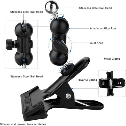 Clamp Phone Stand Holder for Guitar Head/Desk/Table/Glass/Baffle/Easel,Guitar Head Phone Mount,360°Adjustable Aluminium Alloy Arm Compatible with iPhone/Nexus/HTC/LG/Huawei/Smart Phones