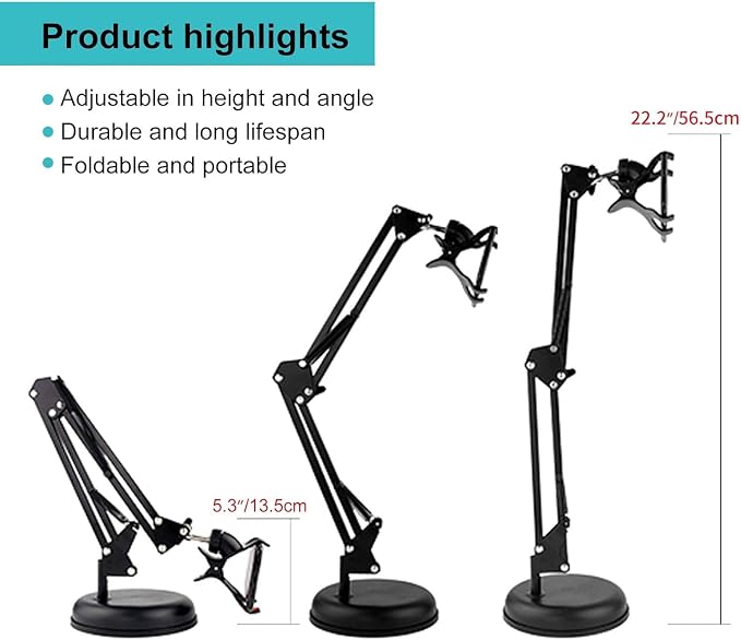 Spedal Desktop Webcam Stand with Weighted Round Base, Adjustable Scissor Arm Camera Mount with Phone Holder, 1/4" Thread MF920Pro, Smartphones, Overhead Recording & Live Streaming