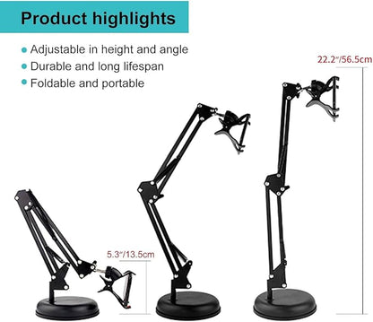 Spedal Desktop Webcam Stand with Weighted Round Base, Adjustable Scissor Arm Camera Mount with Phone Holder, 1/4" Thread MF920Pro, Smartphones, Overhead Recording & Live Streaming
