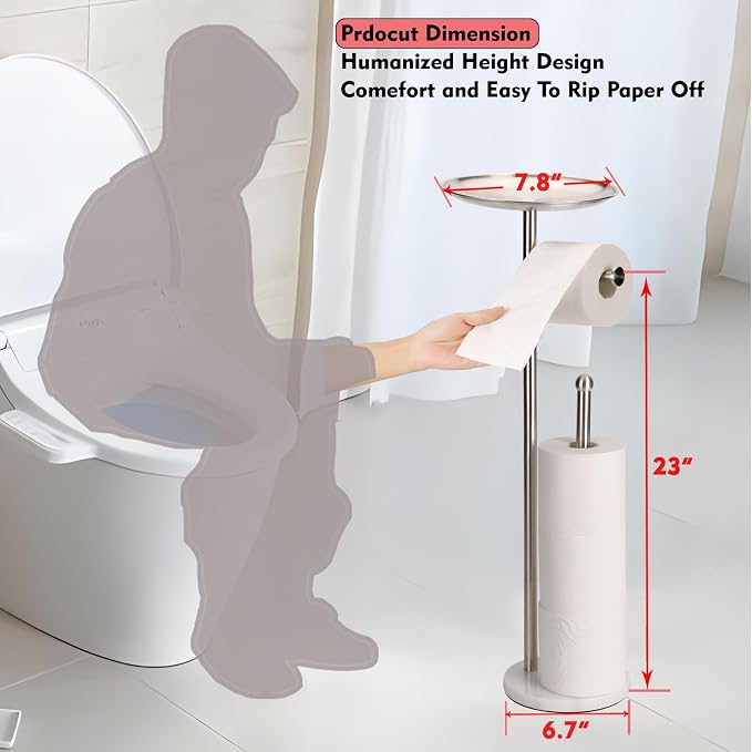 Noonext Toilet Paper Holder Stand with Shelf, Freestanding Toilet Paper Holder, Heavy Marble Base No Tipping Over (Brushed Nickel)
