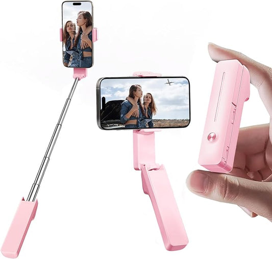 yAyusi Extendable Mini Selfie Stick for iPhone, Pocket Size Portable Selfie Stick with Remote, Compact Phone Selfie Sticks with Phone Holder for Content Creation/Vlog/Video Record/Live Stream (Pink)