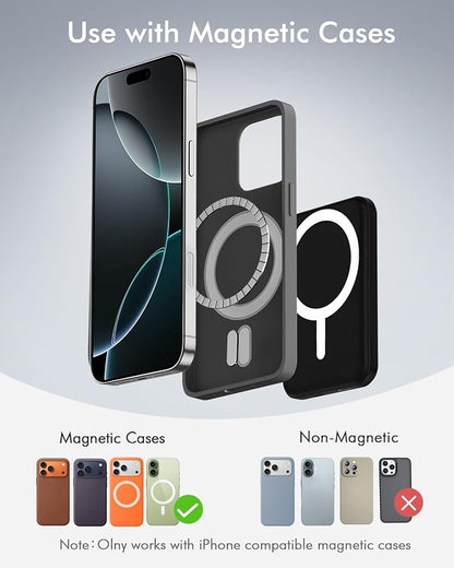 podoru for Magsafe Battery Pack, 5000mAh Magnetic Power Bank with Type-C Cable 20W PD Fast Charging Lighting Input Wireless Portable Charger for iPhone 17/16/15/14/13/12/ All Series-Deep Matte Black