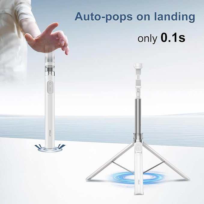 66" Automatic Phone Tripod Stand with Remote, Cell Phone Tripod for iPhone Video Recording & Live Streaming, Adjustable Selfie Stick Tripod for Content Creators, Vloggers,White