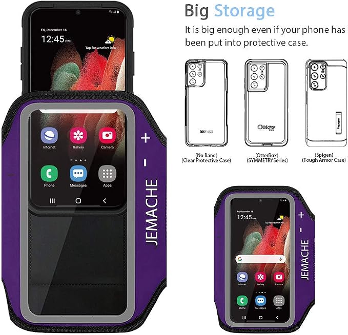 Galaxy S26 S25 Armband, JEMACHE Water Resistant Gym Running Workouts Phone Arm Band for Samsung Galaxy S26 S25 S24 S23 S22 with Card Holder (Purple)