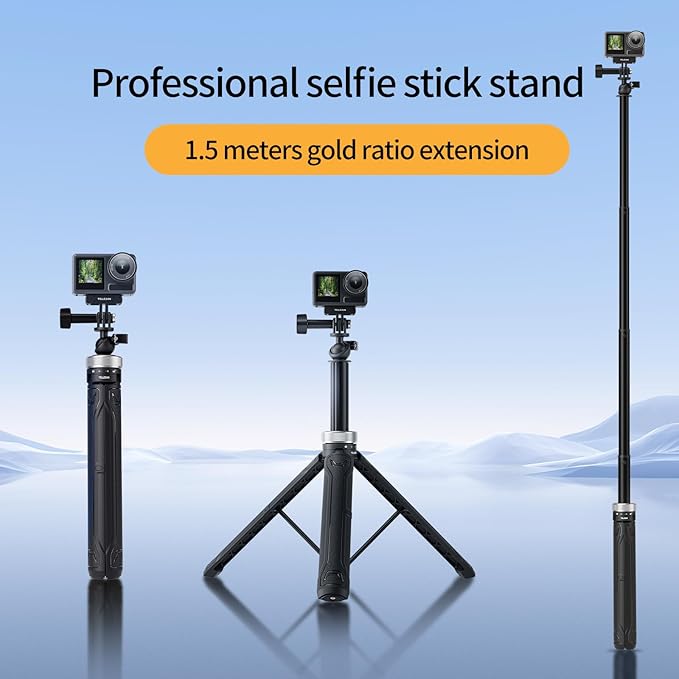 TELESIN 59in Long Selfie Stick Tripod for GoPro,360 Ball Joint Extension Pole Monopod Handle Grip for GoPro Max Hero 13 12 11 10 Insta360 X5 X4 Ace Pro DJI OSMO Namo 360 Action 6 5 Pro 4 Pocket 3 Xtra