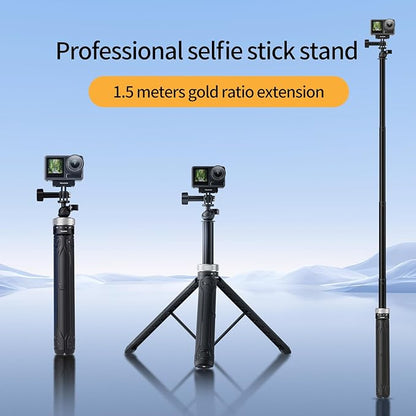 TELESIN 59in Long Selfie Stick Tripod for GoPro,360 Ball Joint Extension Pole Monopod Handle Grip for GoPro Max Hero 13 12 11 10 Insta360 X5 X4 Ace Pro DJI OSMO Namo 360 Action 6 5 Pro 4 Pocket 3 Xtra