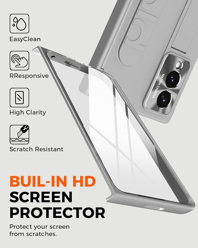 NINKI Finger Strap for Samsung Galaxy Z Fold 8 Phone Case with Screen Protector & Band,Kick Stand for Samsung Z Fold 8 Case with Handle,Shockproof Hinge Protection for Galaxy Z Fold 8 Phone Cover Gray