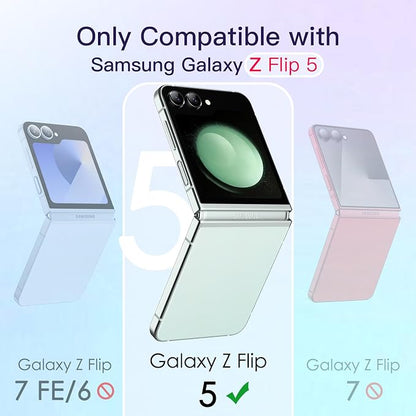 JETech 3 in 1 Case for Samsung Galaxy Z Flip 5, Clear | 2 Tempered Glass Front Screen Protectors, Scratch Resistant, Crystal Transparent Hard PC Shell, Protective Phone Cover