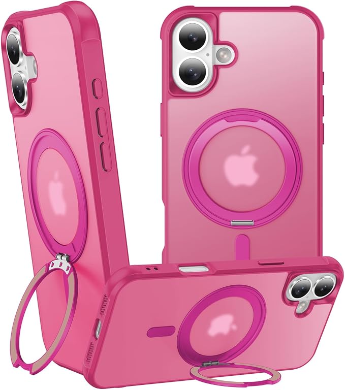 360° Magnetic Swivel Ring for iPhone 16 Plus case, Built-in Metal Stand and Ring Holder, Magsafe Compatible, Military Grade Protection, Shockproof - Rose Pink
