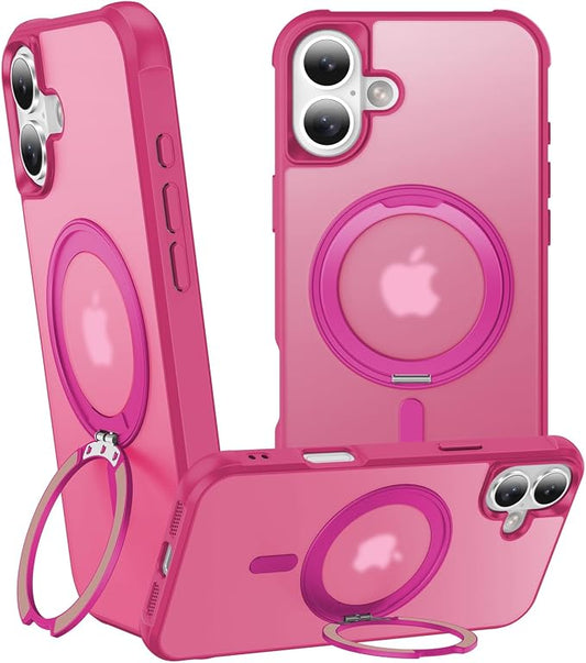 360° Magnetic Swivel Ring for iPhone 16 case, Built-in Metal Stand and Ring Holder, Magsafe Compatible, Military Grade Protection, Shock Resistant - Rose Pink