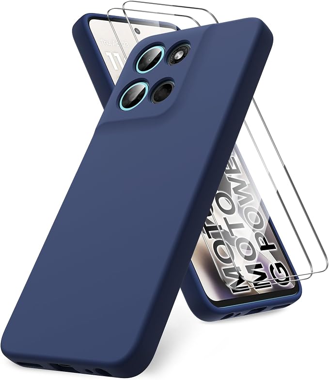 for Motorola Moto G Power (2026) Case, 2 Pack Tempered Glass Screen Protectors, Soft TPU Silicone Shockproof Gel Cover-Midnight Blue