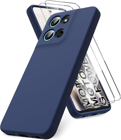 for Motorola Moto G Power (2026) Case, 2 Pack Tempered Glass Screen Protectors, Soft TPU Silicone Shockproof Gel Cover-Midnight Blue