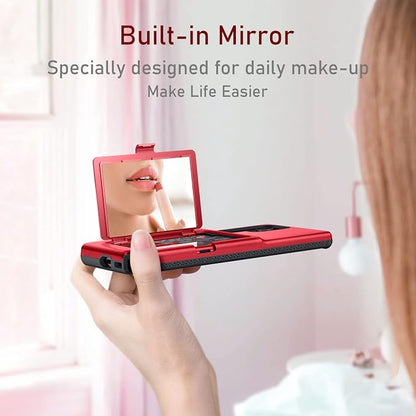 WeLoveCase Samsung Galaxy S22 Ultra Case Wallet Case with Credit Card Holder & Hidden Mirror, All-Round Protection Shockproof Phone Cover Designed for Samsung Galaxy S22 Ultra, 6.8 Inch Red