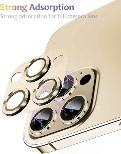 Compatible for iPhone 14 Pro and iPhone 14 Pro Max Camera Lens Protector Metal Plus Tempered Glass Screen Camera Cover Gold