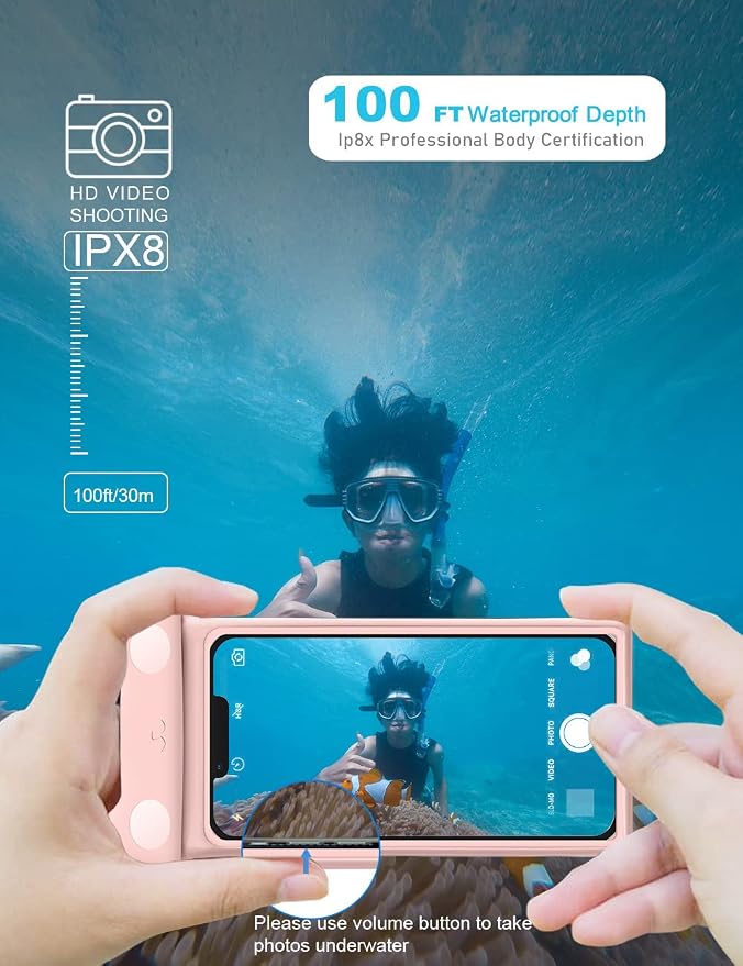 wellhouse Waterproof Phone Pouch, Waterproof Phone Case for iPhone 17 16 15 14 13 Pro Max XS Samsung, IPX8 3D Cellphone Dry Bag Beach Essentials (2 Pack - Meow Pink & Blue7.0, 7 inch)