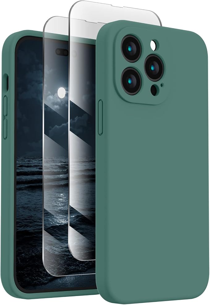 FireNova Designed for iPhone 14 Pro Case, Silicone Upgraded [Camera Protection] Phone Case, Soft Anti-Scratch Microfiber Lining Inside, 6.1 inch, Midnight Green