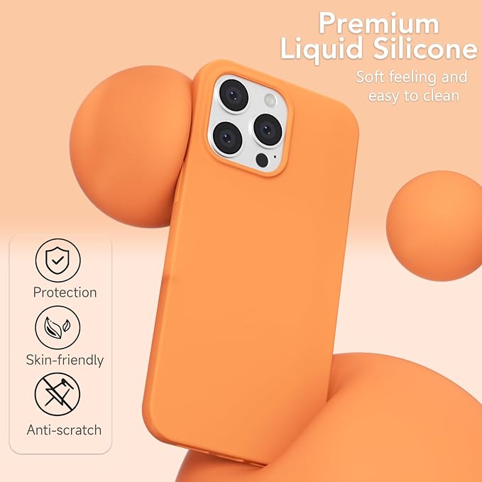 for iPhone 13 Pro Max Case Silicone Compatible with Magsafe Case, Ultra Slim Thin Magnetic Phone Cases Mag Safe, Cute Soft Rubber Gel Matte Plain Wireless Charging Cover for Women, Neon Orange