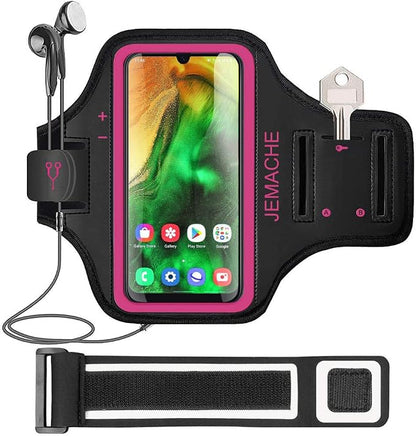 Galaxy A56 A55 A54 Armband, JEMACHE Water Resistant Gym Running Workouts Arm Band for Samsung Galaxy A52 A53 A54 A55 A56 with Key Holder (Rosy)