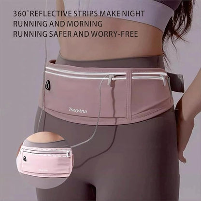 Running Belt for Women & Men - Slim Phone running belt with Water-Resistant Phone Holder, 3 pockets Adjustable Waist Strap, Reflective Safety Design for Running, Hiking, Travel，Fitness (Pink)