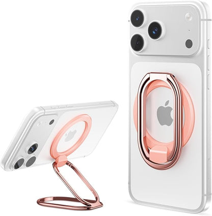 【2025 Upgraded】 Mag Safe Phone Ring Holder, SUPERONE Adjustable Magnetic Kickstand & Removable Phone Grip Compatible with Wireless Charging Only for iPhone 17 & 16 & 15 & 14 & 13 Series - Rose Gold
